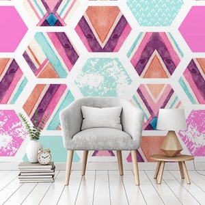 Arrows in Hexagon Shapes Wallpaper | Self Adhesive Wallpaper, Removable Wallpaper, Temporary Wallpaper, Peel and Stick Wallpaper #728