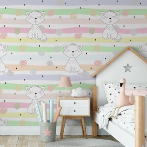 Lovely Cats Kids Wallpaper | Self Adhesive Wallpaper, Removable Wallpaper, Temporary Wallpaper, Peel and Stick Wallpaper #858