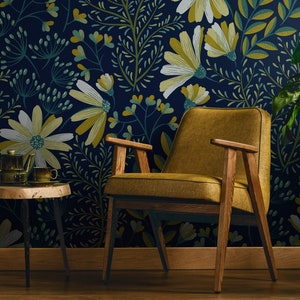 Flowers on Dark Background Wallpaper | Self Adhesive Wallpaper, Removable Wallpaper, Temporary Wallpaper, Peel and Stick Wallpaper #298