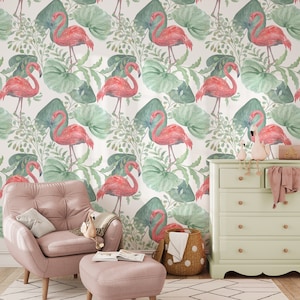 Papel tapiz autoadhesivo con diseño de flamencos tropicales, vibrante revestimiento de pared extraíble para una renovación exótica instantánea, papel tapiz autoadhesivo n.° 166