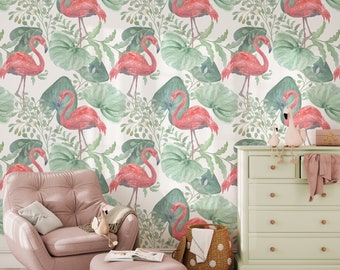 Peel-and-Stick-behang tropische flamingo, levendige verwijderbare wandbekleding voor directe exotische make-over, zelfklevend behang #166