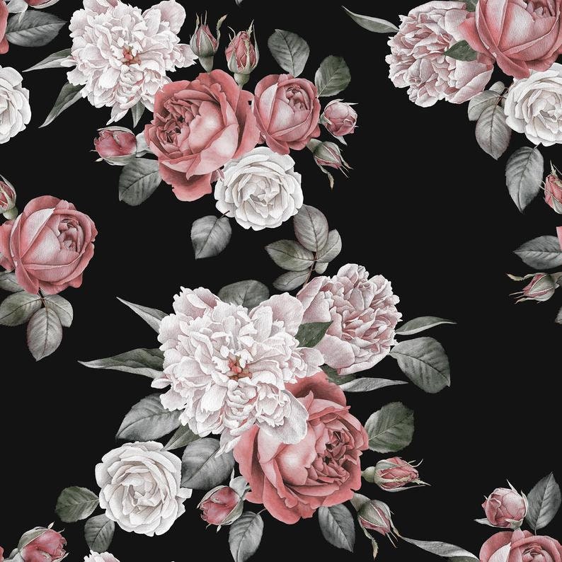 Apparel Fabric Dark Vintage Roses Fabric Textile T20 Printed Fabric Fabric by the metre Cotton Fabric Fabric by the yard