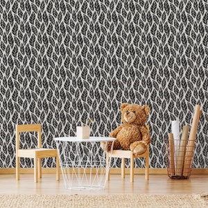 Wavy Leaves Wallpaper | Self Adhesive Wallpaper, Removable Wallpaper, Temporary Wallpaper, Peel and Stick Wallpaper #732