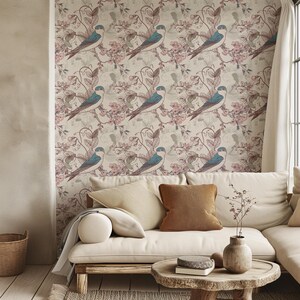 Vintage Bird Theme Wallpaper, Self Adhesive Wallpaper, Removable Wallpaper, Temporary Wallpaper, Peel and Stick Wallpaper #352