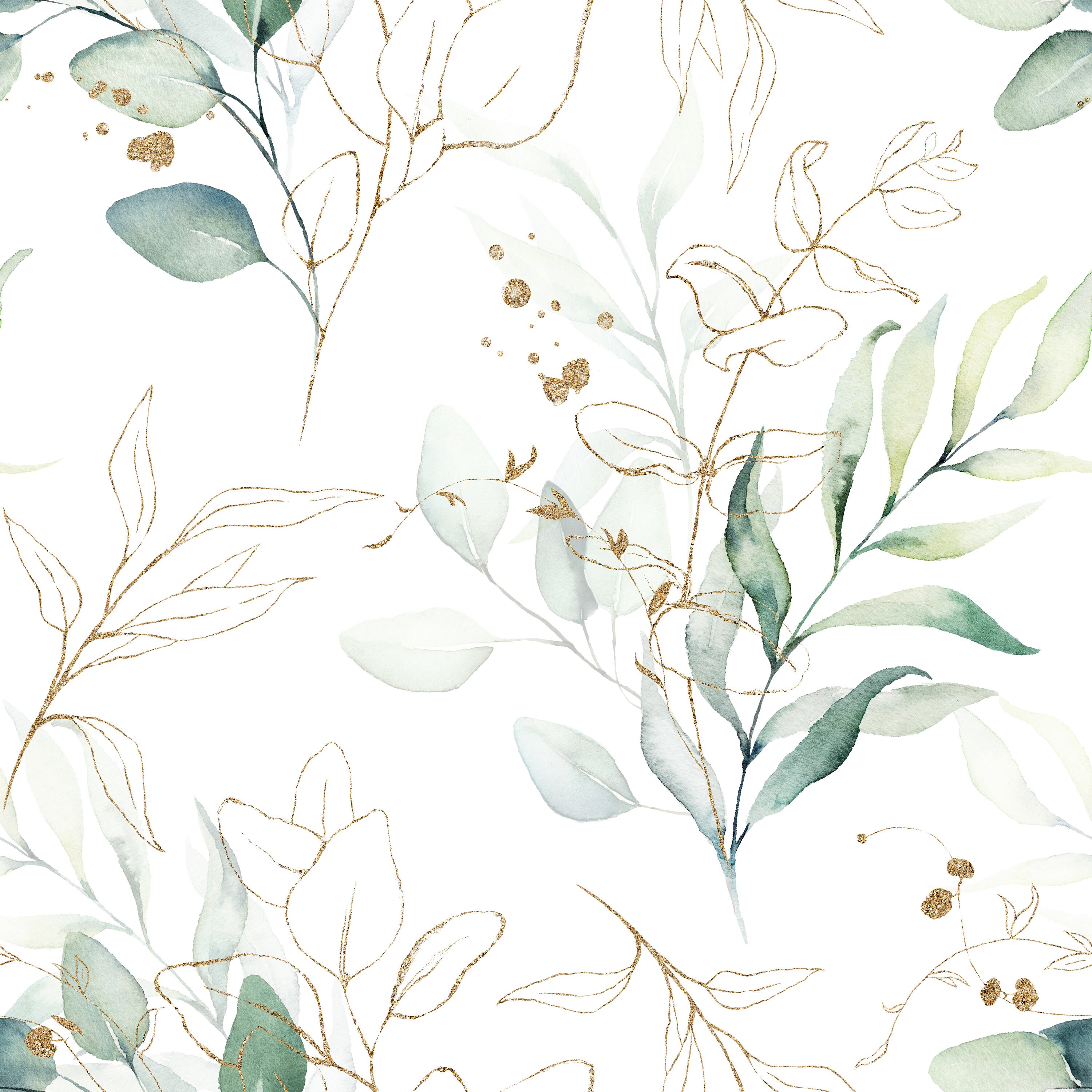 Green and Golden Leaves Wallpaper Self Adhesive Wallpaper Etsy Canada