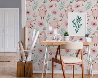 Lovely Sheep Kids Wallpaper | Self Adhesive Wallpaper, Removable Wallpaper, Temporary Wallpaper, Peel and Stick Wallpaper #815
