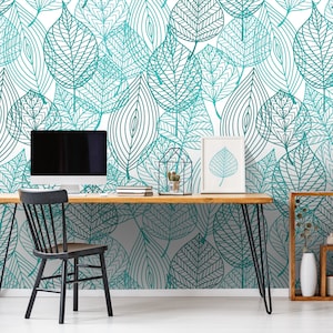 Green Leaves Wallpaper | Self Adhesive Wallpaper, Removable Wallpaper, Temporary Wallpaper, Peel and Stick Wallpaper #118