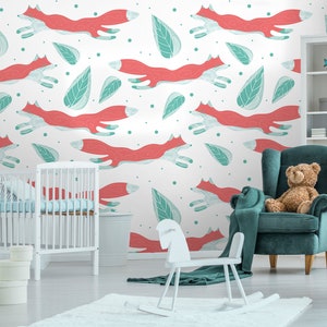 Foxes Kids Wallpaper | Self Adhesive Wallpaper, Removable Wallpaper, Temporary Wallpaper, Peel and Stick Wallpaper #238