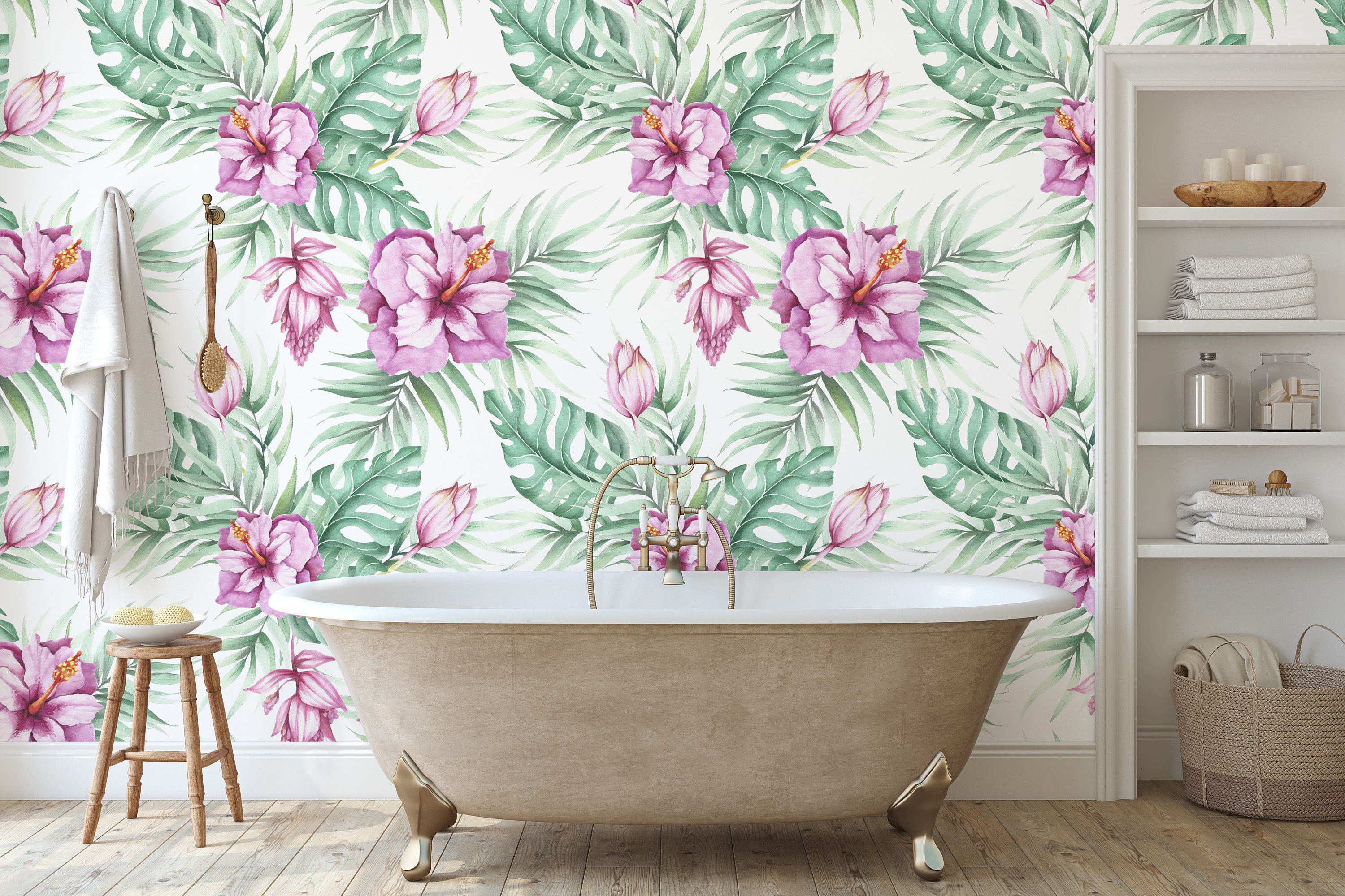Watercolor Pink Floral Wallpaper, Floral Wall Art, Peonies Wallpaper ...