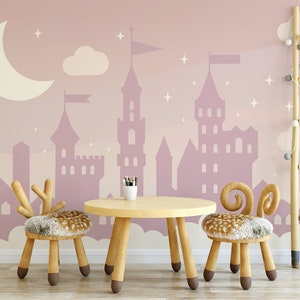 Pink Castle Kids Wallpaper | Self Adhesive Wallpaper, Removable Wallpaper, Temporary Wallpaper, Peel and Stick Wallpaper #583