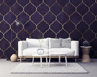 Purple Moroccan Pattern Wallpaper | Self Adhesive Wallpaper, Removable Wallpaper, Temporary Wallpaper, Peel and Stick Wallpaper #506