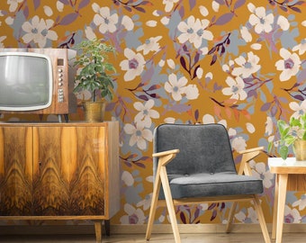 Wallpaper Plumeria Flower, Dollhouse Wallpaper, Watercolor Plant Print, Self Adhesive Wallpaper, Peel and Stick Removable Wallpaper #1030