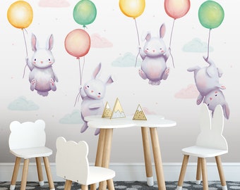 Grappig konijnenbehang voor kinderen | Zelfklevend behang, verwijderbaar behang, tijdelijk behang, Peel-and-Stick-behang #601