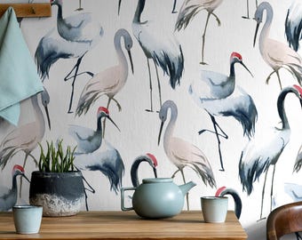 Blue Storks Wallpaper | Self Adhesive Wallpaper, Removable Wallpaper, Temporary Wallpaper, Peel and Stick Wallpaper #203, peel and stick
