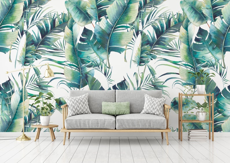 Palm Tree and Banana Leaves Wallpaper Self Adhesive - Etsy
