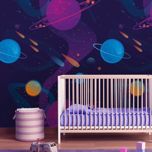 Space Kids Wallpaper | Self Adhesive Wallpaper, Removable Wallpaper, Temporary Wallpaper, Peel and Stick Wallpaper #250