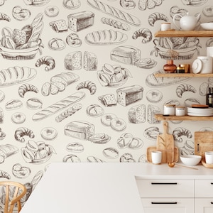 Carta da parati con motivi da panetteria, carta da parati con motivo a pane, decorazione murale industriale da panetteria, carta da parati staccabile e adesiva, carta da parati rimovibile, decorazione murale n. 322