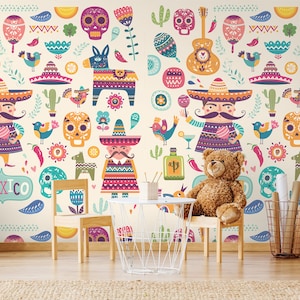 Mexico Symbols Wallpaper | Self Adhesive Wallpaper, Removable Wallpaper, Temporary Wallpaper, Peel and Stick Wallpaper #479