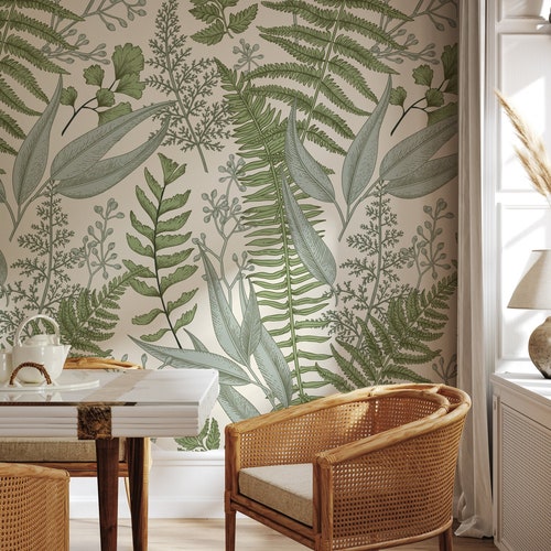 Green Foliage Peel and Stick Removable Wallpaper 5024 Etsy
