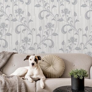 Floral Gray Ornament Wallpaper | Self Adhesive Wallpaper, Removable Wallpaper, Temporary Wallpaper, Peel and Stick Wallpaper #804