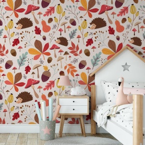 Autumn in Forest Kids Wallpaper | Self Adhesive Wallpaper, Removable Wallpaper, Temporary Wallpaper, Peel and Stick Wallpaper #750