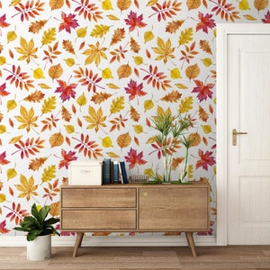 Red Autumn Leaves Wallpaper | Self Adhesive Wallpaper, Removable Wallpaper, Temporary Wallpaper, Peel and Stick Wallpaper #855