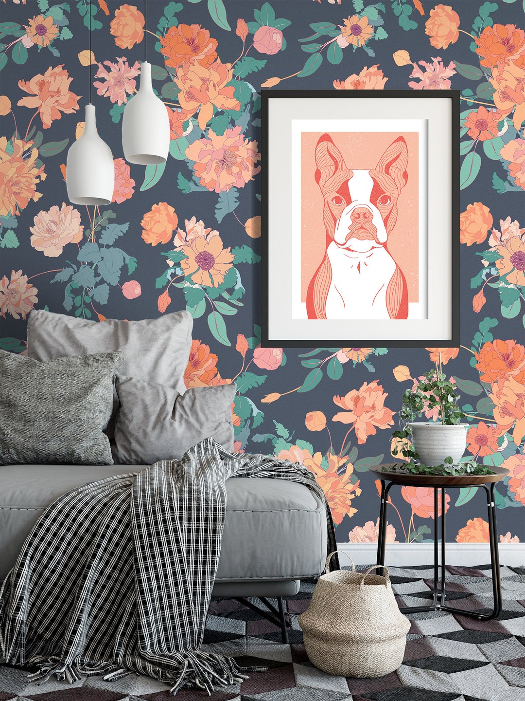 Pink Retro Peonies Wallpaper | Self Adhesive Wallpaper, Removable ...