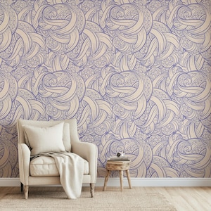 Tangled tentacles wallpaper, abstract removable peel and stick wallpaper, non pasted wall art, vintage marine symbol wallpaper, purple #429