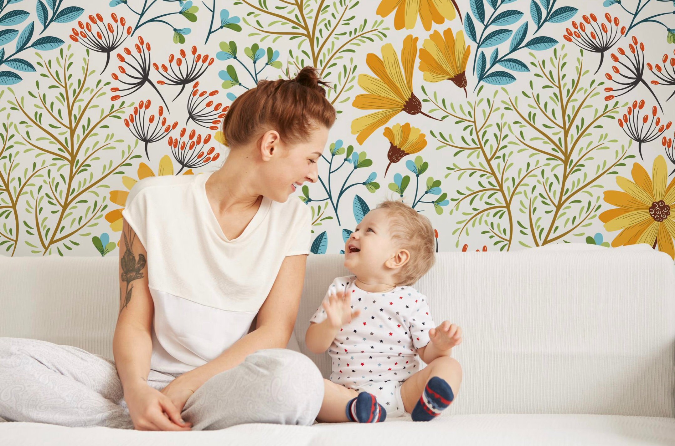 Bunte Blumen Wallpaper Selbstklebende Tapete Wandbild Etsy