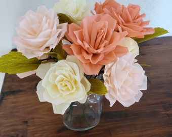 Bridal Home Decor One of a Kind Gifts Custom Crepe Paper Floral Arrangements Faux Flowers Bouquets Wedding Handmade Made to Order