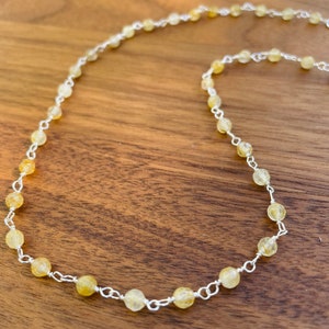 Rutilated Golden Quartz necklace, Beaded necklace, Sterling silver necklace, Gemstone necklace.