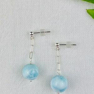 Dominican Larimar Earrings: Sterling Silver Beaded Gemstone