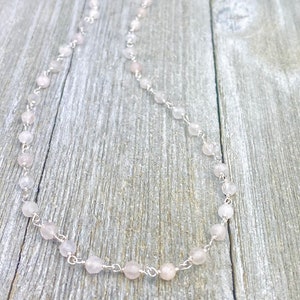 Rose Quartz Necklace Beaded Necklace Pink Quartz Necklace - Etsy