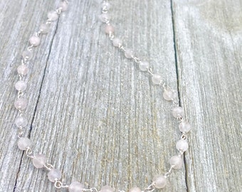 Rose Quartz necklace, Beaded necklace, Pink Quartz necklace, Gemstone necklace, Rose Quartz jewelry, Dainty necklace.