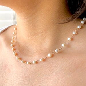 Dainty Freshwater Pearl Necklace: 14k Gold Filled Beaded Choker