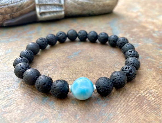 Larimar Bracelet Larimar and Lava Bracelet Elastic Bracelet