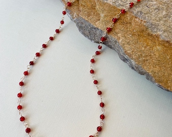 Carnelian Beaded Necklace: 14k Gold Filled Red Choker