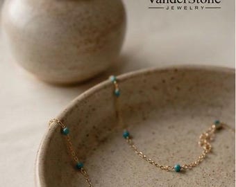 Minimalist Turquoise Necklace: 14k Gold Filled or Sterling Silver Beaded Chain