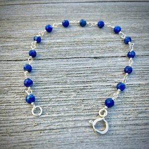 Lapis Lazuli Sterling Silver Bracelet: Dainty Beaded Gemstone Jewelry