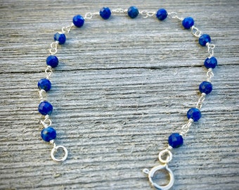 Lapis Lazuli bracelet, Beaded bracelet, Lapis Jewelry, Blue bracelet, Lapis and silver, Sterling silver, Gemstone bracelet, Dainty bracelet