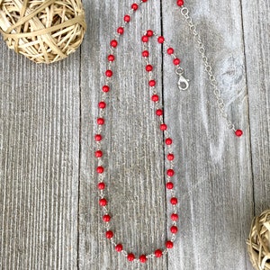Coral Necklace, Red Necklace, Coral and Sterling Silver necklace, Beaded necklace, coral beaded necklace, Beach necklace, Choker necklace.