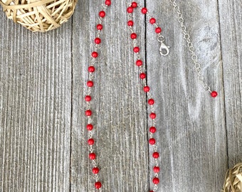Collar de coral, collar rojo, collar de coral y plata de ley, collar de cuentas, collar de cuentas de coral, collar de playa, collar gargantilla.