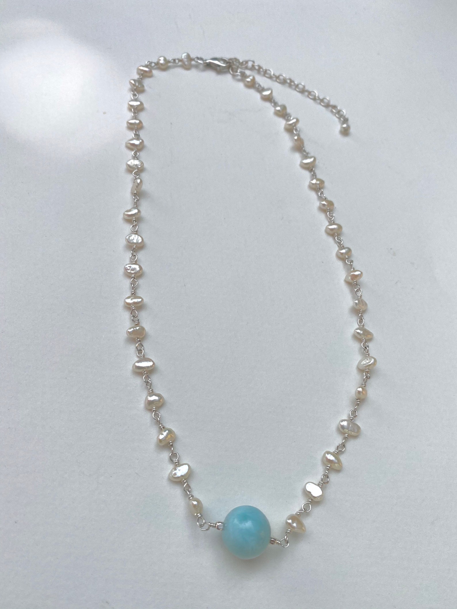 Larimar Necklace Larimar and Pearl Necklace Freshwater Pearl - Etsy