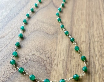 Emerald Jade Beaded Necklace: 14k Gold Filled Chain