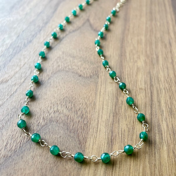 Beaded necklace, Emerald Jade necklace, Green necklace, Gold filled necklace, 14k gold filled, Gemstone necklace, Choker necklace.