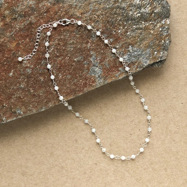 Beaded necklace, Moonstone necklace, Sterling silver necklace, gift for mom, Moonstone, Birthday gift, Minimalist necklace.