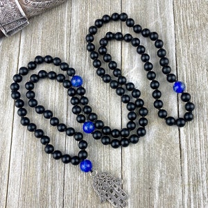 Mala Necklace, Japa Mala Necklace, Onyx Mala, Lapis Lazuli Mala, Beaded necklace, Onyx Matte necklace, Meditation Necklace.