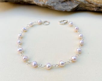 Freshwater Pearl Bracelet: Sterling Silver Beaded Bridal Jewelry