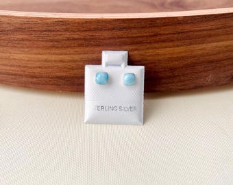 Larimar earrings, Square Larimar earrings, Stud earrings, Genuine Larimar earrings, Sterling Silver, Minimalist earrings, Blue earrings.