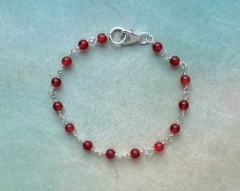 Handmade 4mm Carnelian Bracelet: Sterling Silver Gemstone Jewelry